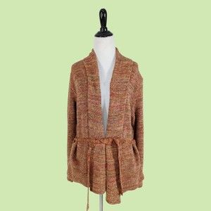 Lele Hand Knit In Lithuania Brown Sweater Cardigan S/M Cotton Linen